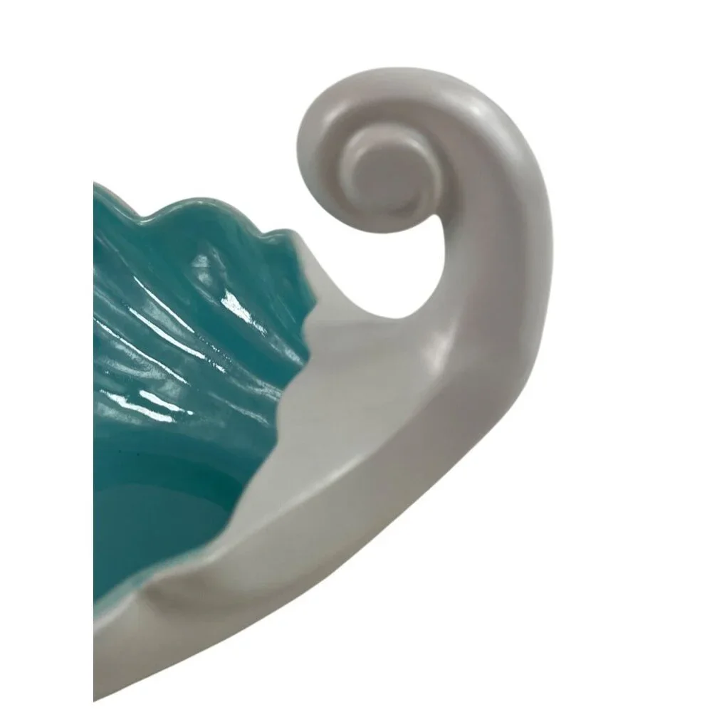 West Coast Pottery 202 California Shell Shaped White Turquoise Ceramic Bowl - Picture 11 of 13